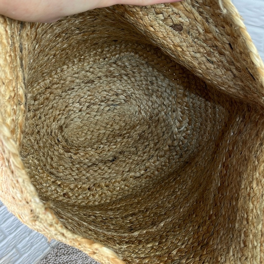 ANTIK KRAFT 100% JUTE Natural Woven Boho Large Tote Bag Blue Mandala Medallion - Picture 9 of 12